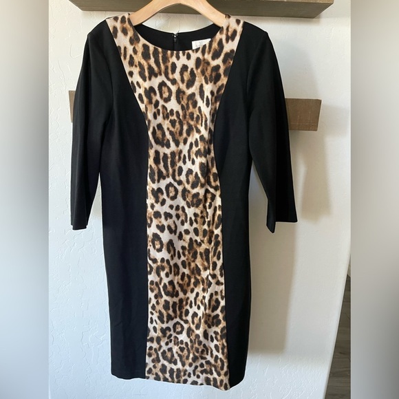 So Slimming by Chico’s| Animal Print Black Midi Dress, Leopard Print•••Size M - Picture 1 of 10